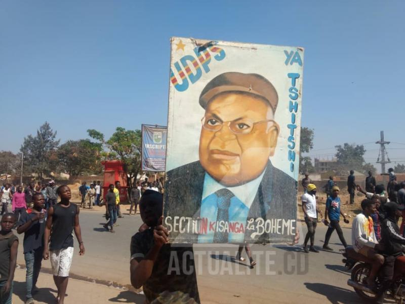 Une effigie d'Etienne Tshisekedi dans une manifestation de l'UDPS à Lubumbashi contre le choix de Ronsard Malonda comme président de la CENI/Ph ACTUALITE.CD