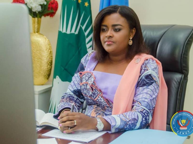  La Sénatrice Francine MUYUMBA NKANGA participant par vidéoconférence à La Cinquième Conférence mondiale des présidents de parlements du monde