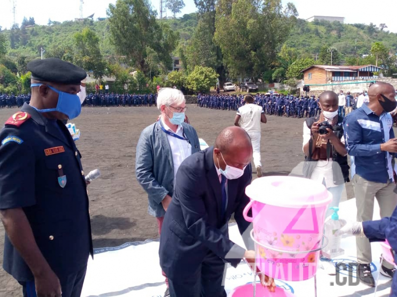 Cérémonie de sensibilisation des policiers à Goma contre Covid-19/Ph ACTUALITE.CD