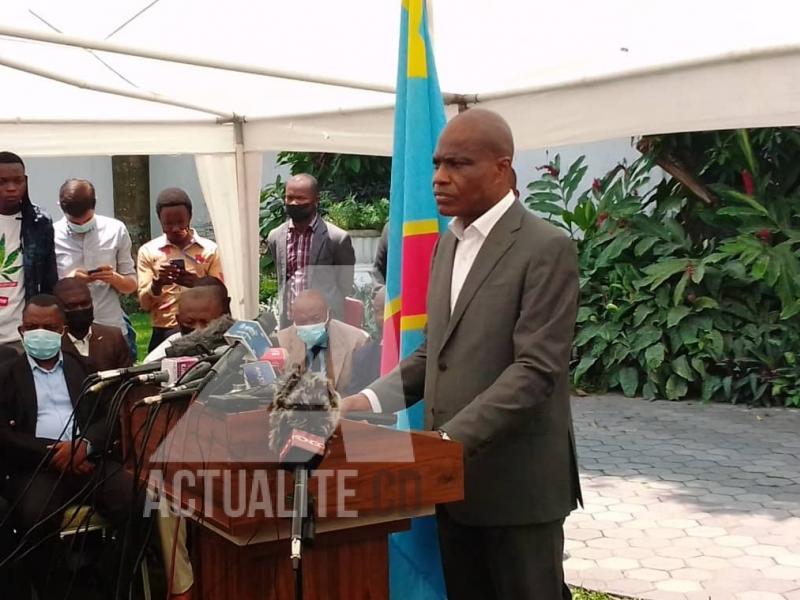 Martin Fayulu, président en exercice de Lamuka devant la presse/Ph. ACTUALITE.CD