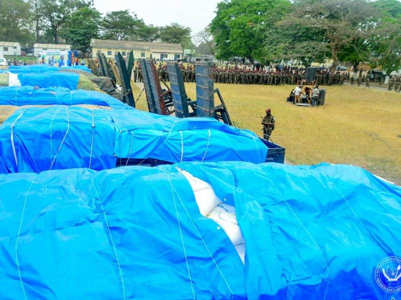 Le Président de la République a procédé, ce dimanche 12/09/21 au camp Tshatshi à Kinshasa, au lancement des cantines militaires approvisionnées par des produits agricoles issus des récoltes du Service National