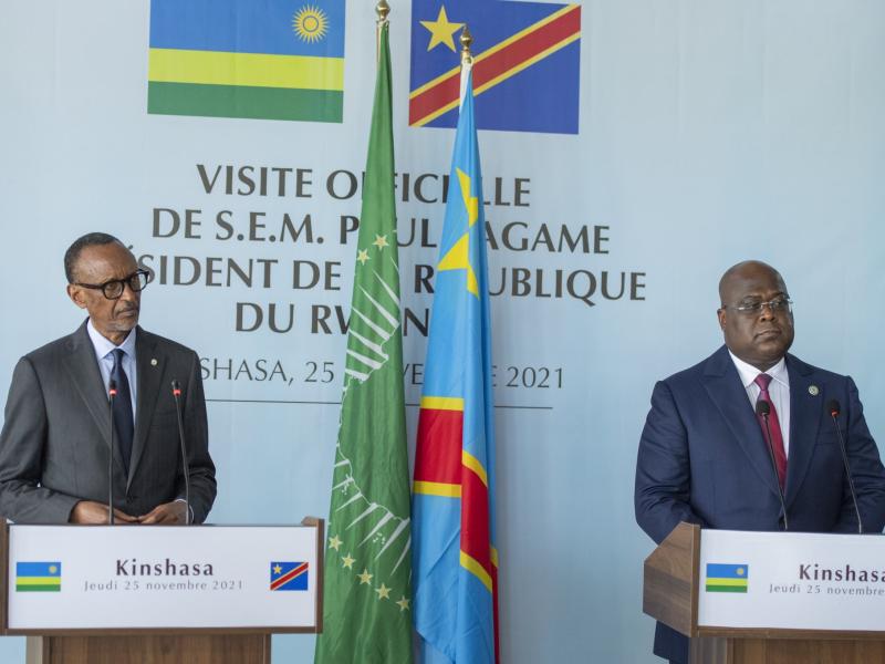 Paul Kagame et Félix Tshisekedi le 25 novembre 2021 à Kinshasa