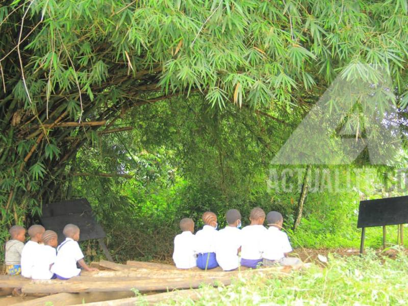 Une salle de classe atypique de l'école Ngora dans le territoire de Lubero