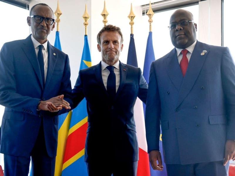 Emmanuel Macron, Félix Tshisekedi et Paul Kagame