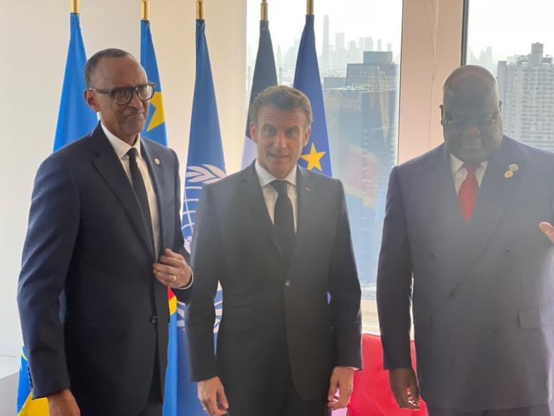 Félix Tshisekedi, Emmanuel Macron et Paul Kagame