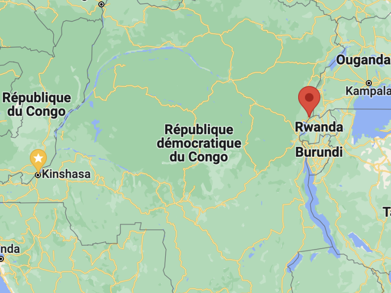 Localisation de Rumangabo, à une quarantaine de kilomètres de Goma