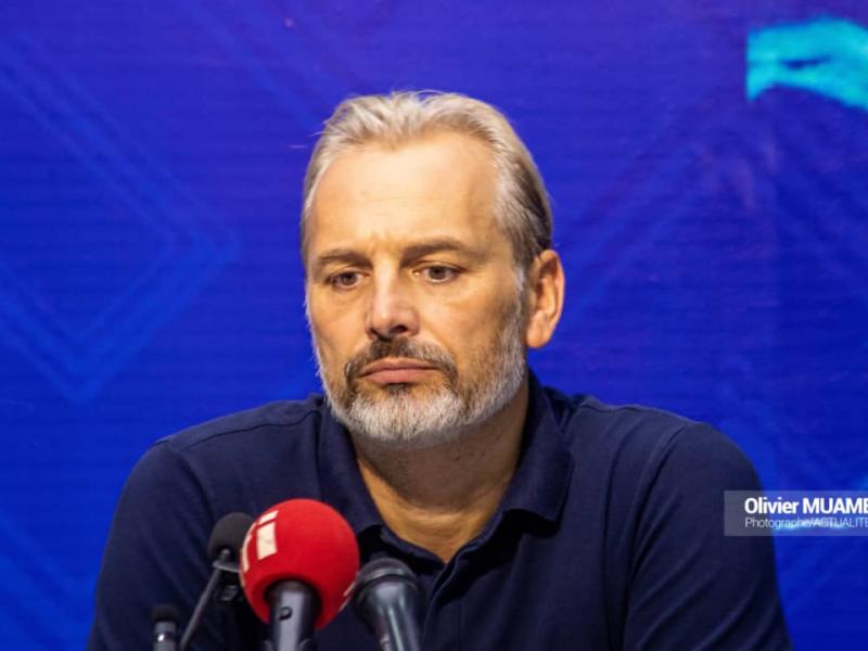 Sébastien Desabre, sélectionneur des Léopards, en conférence de presse d'après match contre la Guinée, le 6 septembre au stade des Martyrs 