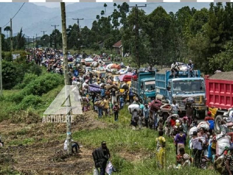 Les déplacés sur la route de Sake se rendant à Goma