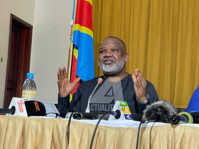 Corneille Nangaa lors d'une conférence de presse à Goma
