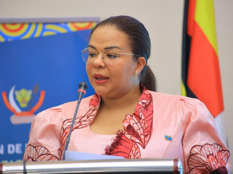 Thérèse Kayikwamba, ministre des Affaires étrangères, de la Coopération internationale, de la Francophonie et de la Diaspora congolaise à la 9e commission permanente mixte RDC–Ouganda