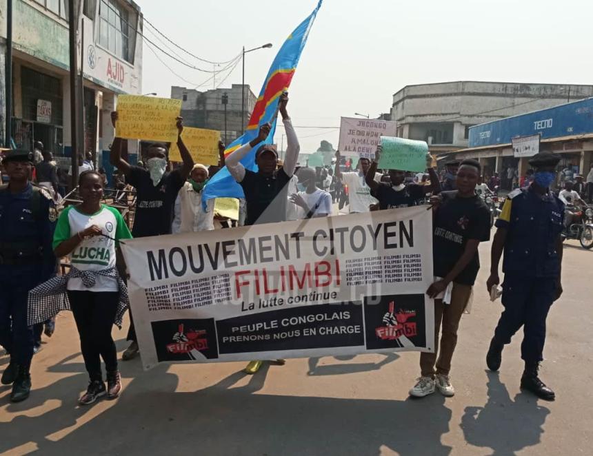 Les militants de Filimbi et Lucha dans les rues de Kananga. Ph/Sosthène Kambidi ACTUALITE.CD