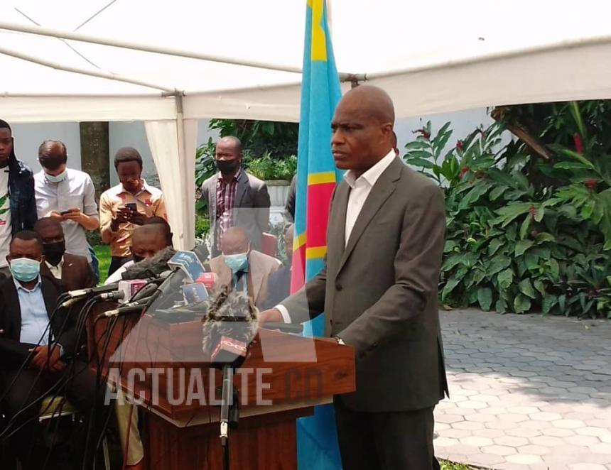 Martin Fayulu, président en exercice de Lamuka devant la presse/Ph. ACTUALITE.CD