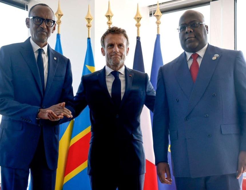 Emmanuel Macron, Félix Tshisekedi et Paul Kagame