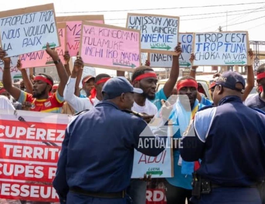 Les militants de Lucha lors de la manifestation ce jeudi 9 janvier à Goma