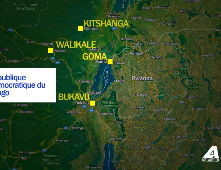 Bukavu, Goma, Walikale et Kitshanga sur la carte