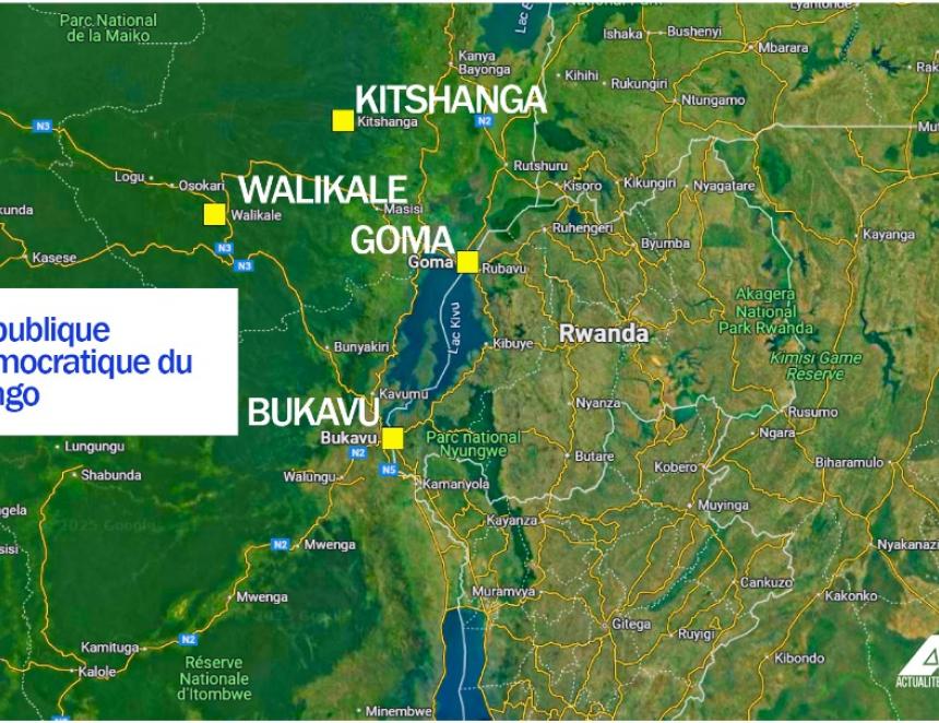Bukavu, Goma, Walikale et Kitshanga sur la carte