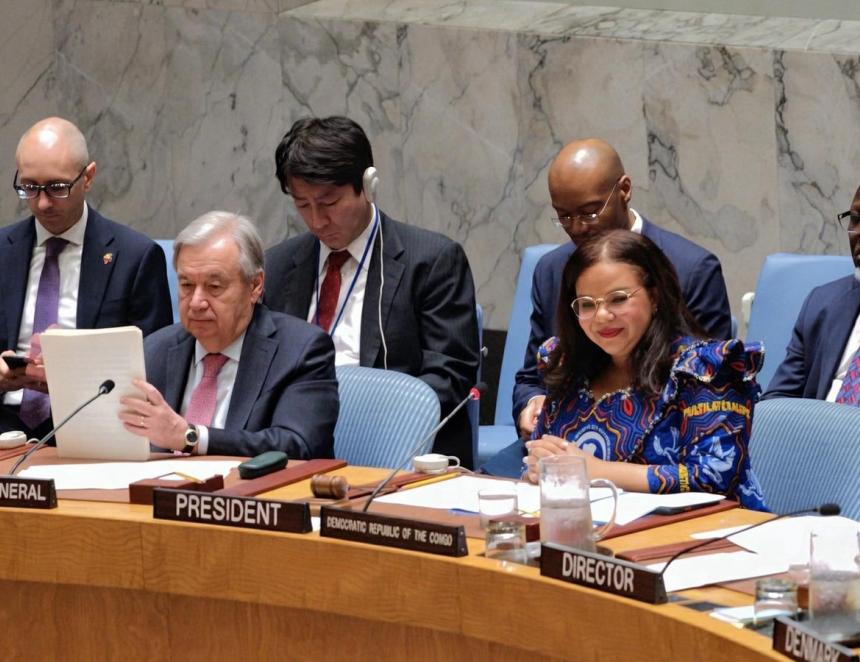 Thérèse Kayikwamba Wagner et Antonio Guterres au Conseil de sécurité 