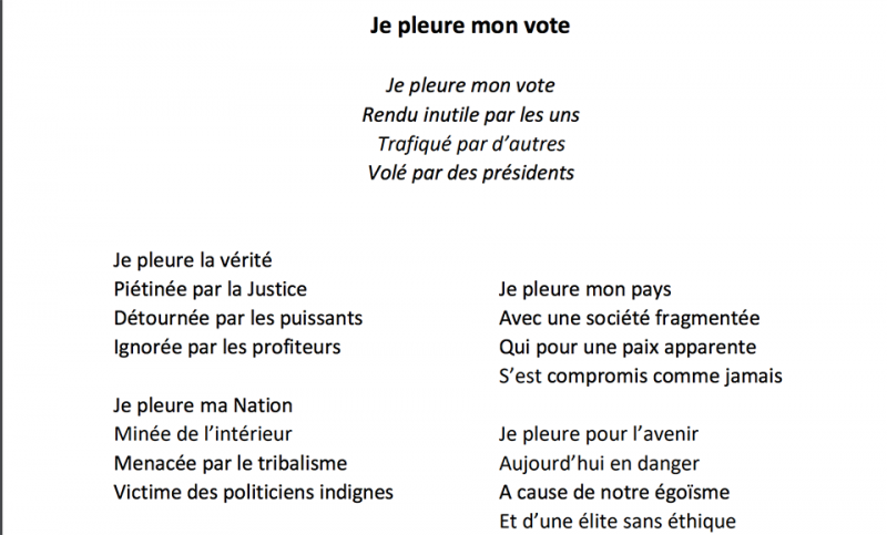 Je pleure mon vote Texte de Jean Claude Mputu