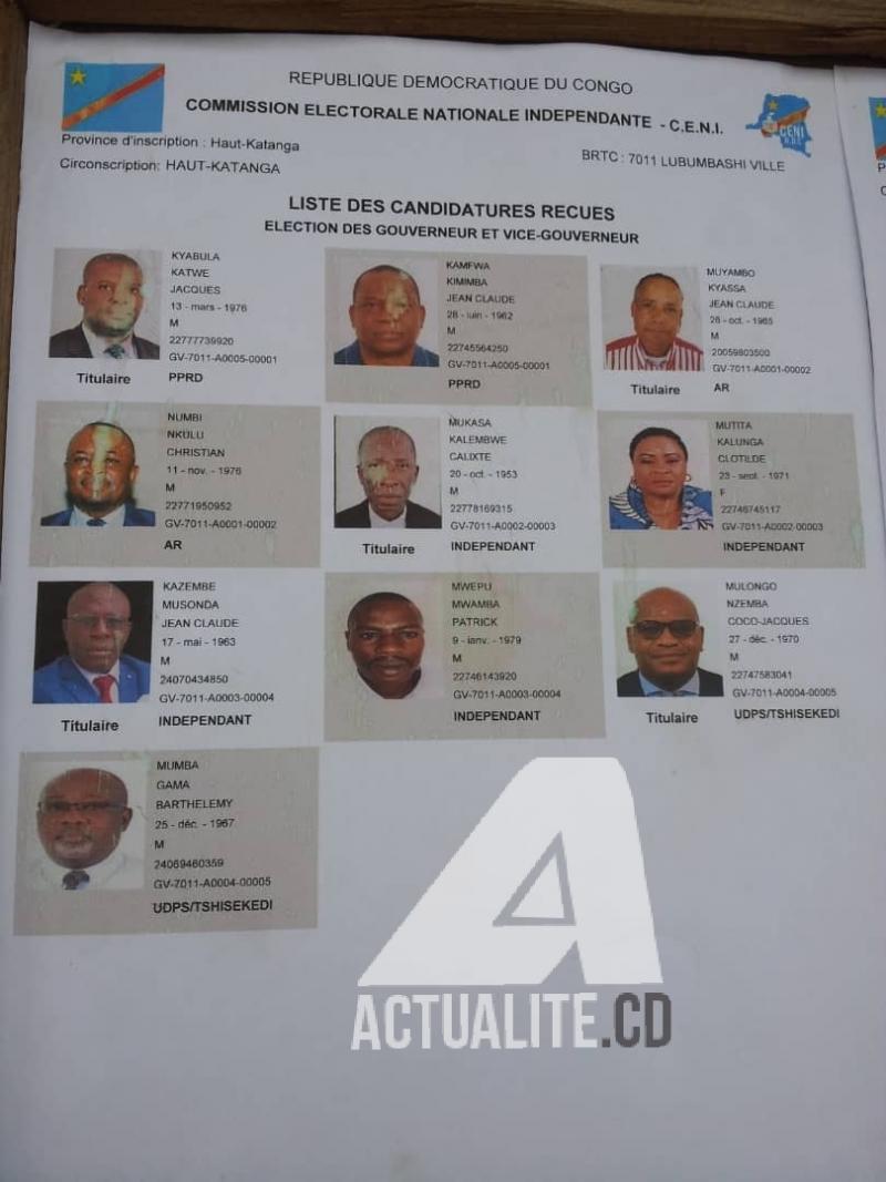 Liste des candidats gouverneurs dans le Haut-Katanga Liste des candidats gouverneurs dans le Haut-Katanga