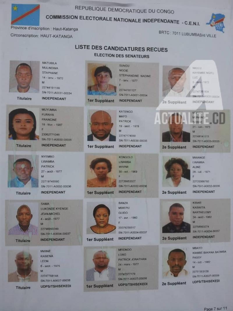 Liste des candidats sénateurs pour le Haut-Katanga Liste des candidats sénateurs pour le Haut-Katanga