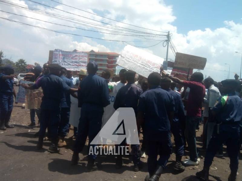 Illustration/les policiers lors d'une manifestation de la population contre l'insécurité dans la ville de Goma Illustration/les policiers lors d'une manifestation de la population contre l'insécurité dans la ville de Goma