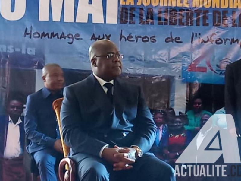 Le président Félix Thisekedi à la cérémonie commémorative de la liberté de la presse le 3 mai 2019 à Kinshasa. Le président Félix Thisekedi à la cérémonie commémorative de la liberté de la presse le 3 mai 2019 à Kinshasa.