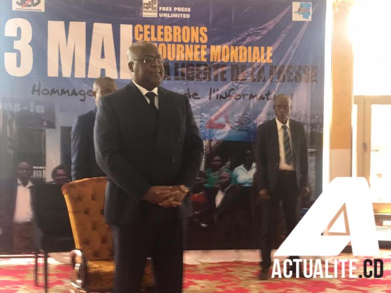 Le président Félix Thisekedi à la cérémonie commémorative de la liberté de la presse le 3 mai 2019 à Kinshasa. Le président Félix Thisekedi à la cérémonie commémorative de la liberté de la presse le 3 mai 2019 à Kinshasa.