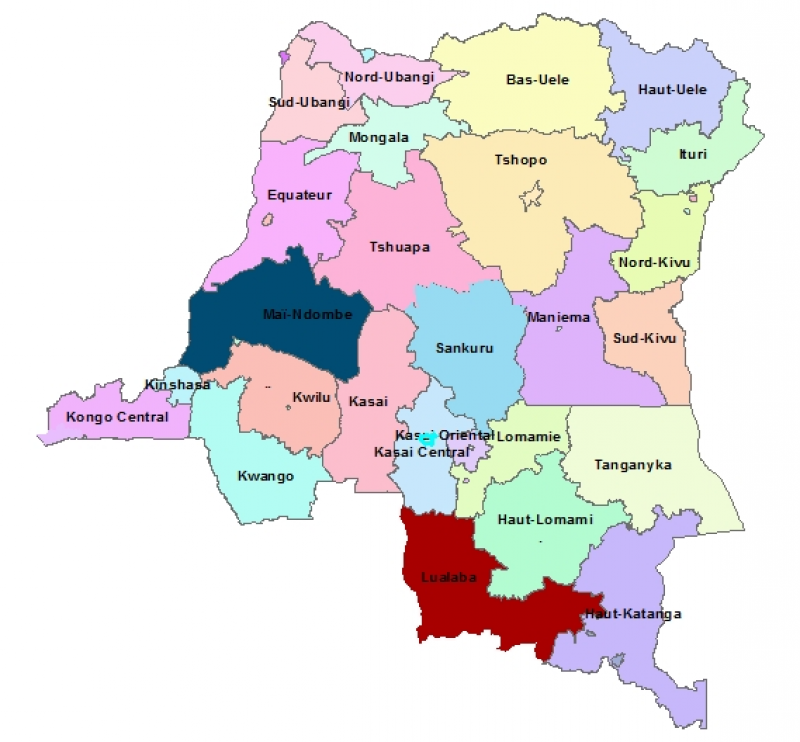 11 Провинций. RDC. Каер RDC. Carte delimitation Province Tanganyika RDC. Regions provinces