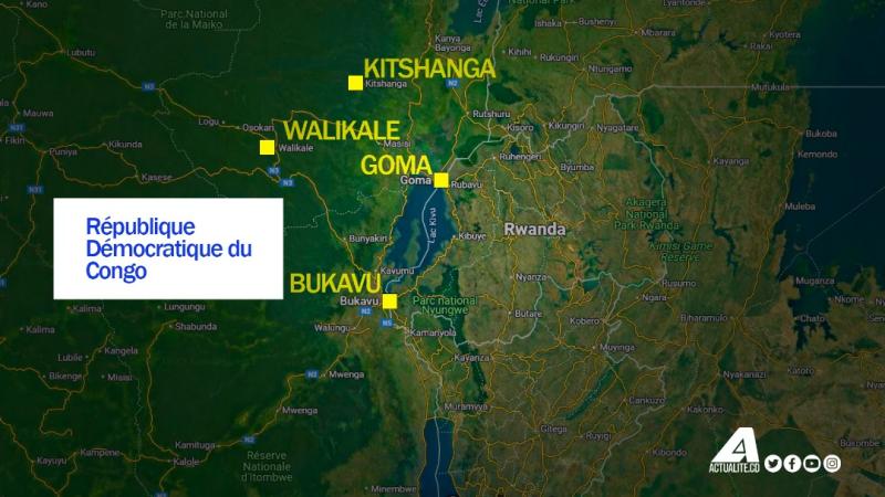 Bukavu, Goma, Walikale et Kitshanga sur la carte