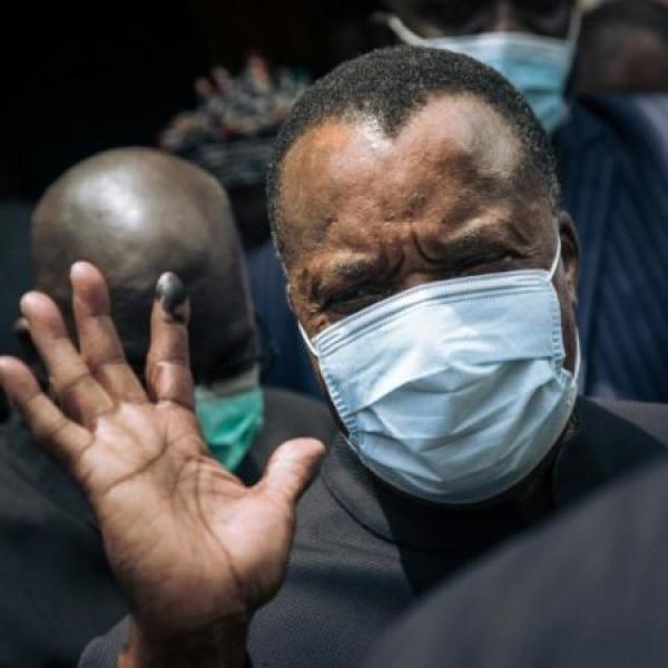 AFP  Le président Denis Sassou Nguesso, le 21 mars 2021 à Brazzaville, lors du scrutin pour la présidentielle qu'il a remporté.