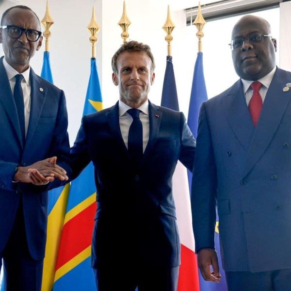 Emmanuel Macron, Félix Tshisekedi et Paul Kagame