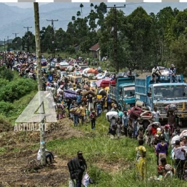Les déplacés sur la route de Sake se rendant à Goma